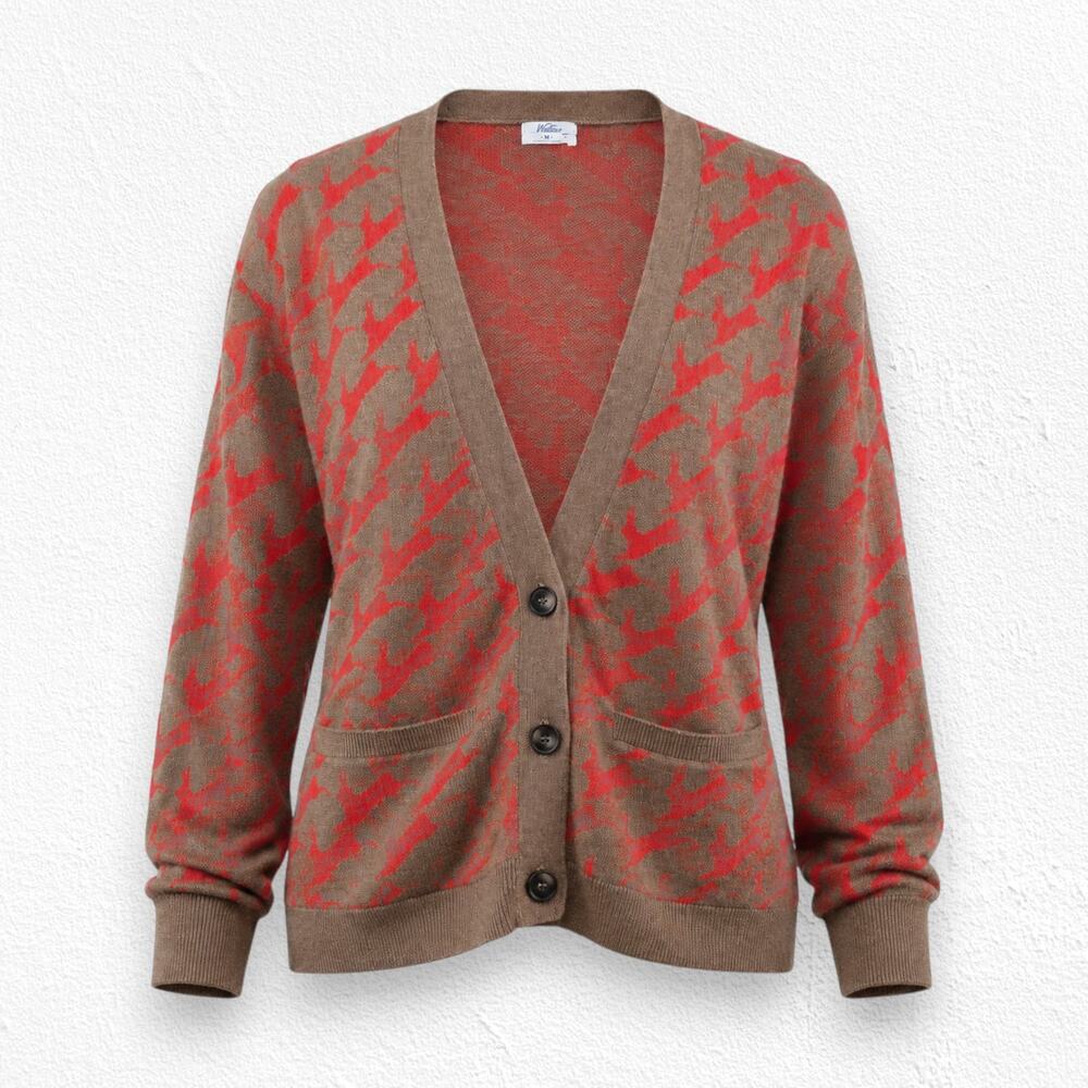Wallace Rabbit Motif Cardigan Brown Red Sweater Size Medium Pockets Madewell